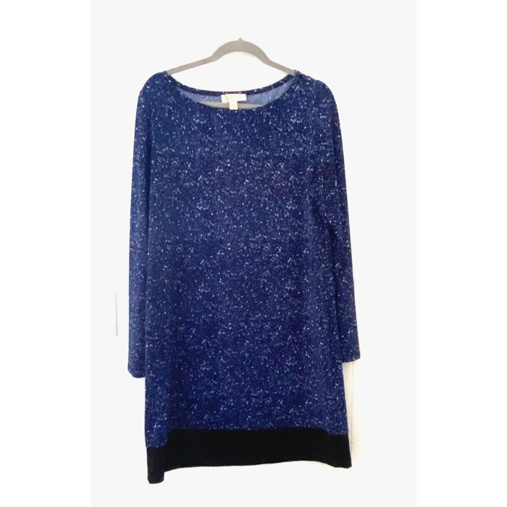 Michael Kors Long Sleeve Polyester Shift Dress Blue Geo Print XL Stretch